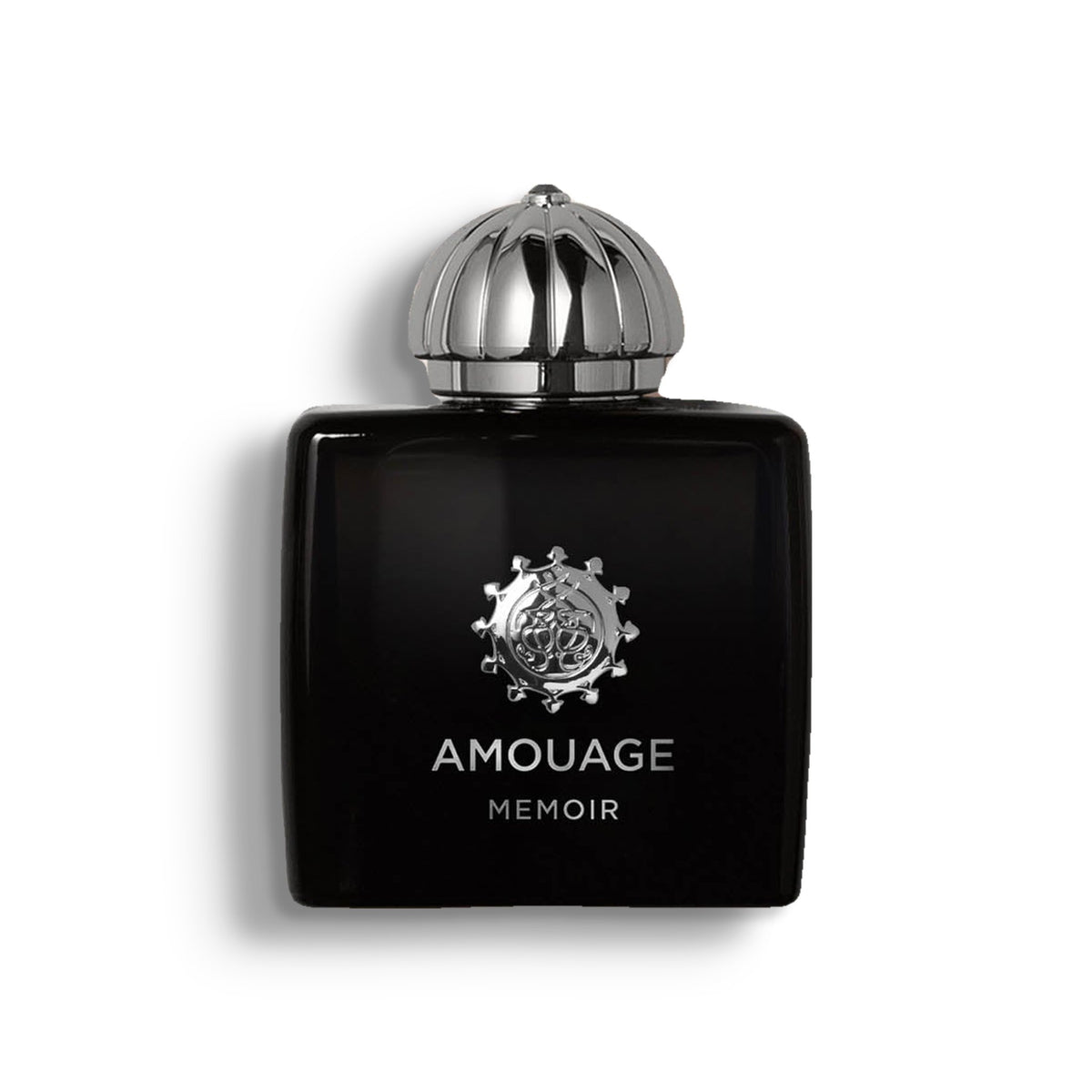 AMOUAGE MEMOIR WOMAN single perfume bottle on pure white with a soft left-down tabletop shadow