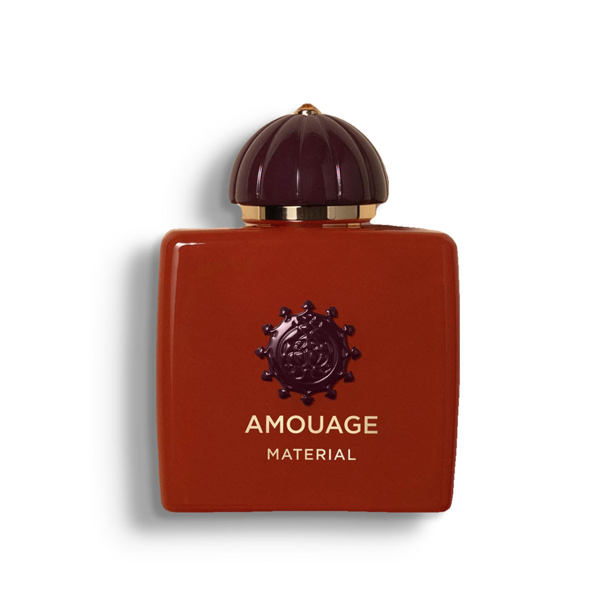 AMOUAGE MATERIAL single perfume bottle on pure white with a soft left-down tabletop shadow