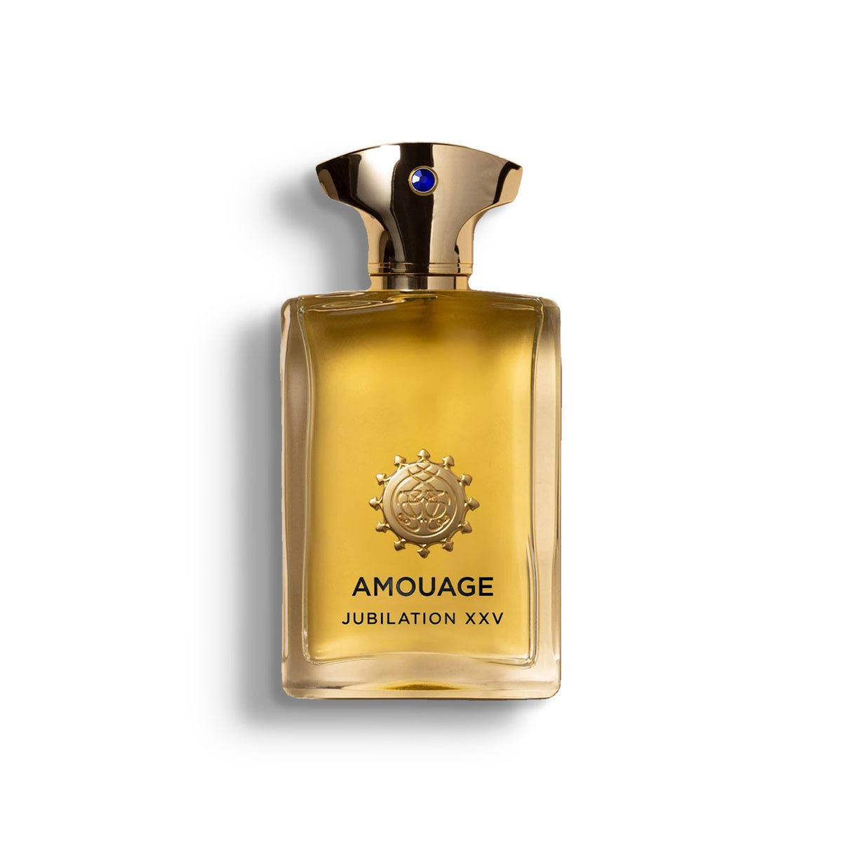 AMOUAGE JUBILATION XXV MAN single perfume bottle on pure white with a soft left-down tabletop shadow