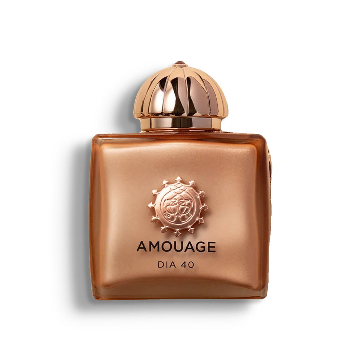 AMOUAGE DIA 40 single perfume bottle on pure white with a soft left-down tabletop shadow