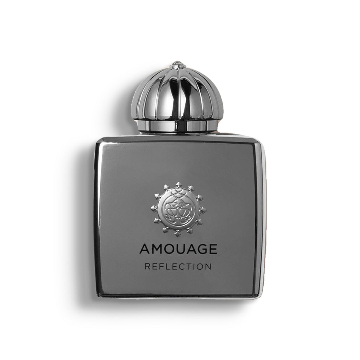 AMOUAGE REFLECTION WOMAN single perfume bottle on pure white with a soft left-down tabletop shadow
