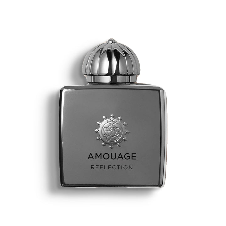 AMOUAGE REFLECTION WOMAN single perfume bottle on pure white with a soft left-down tabletop shadow