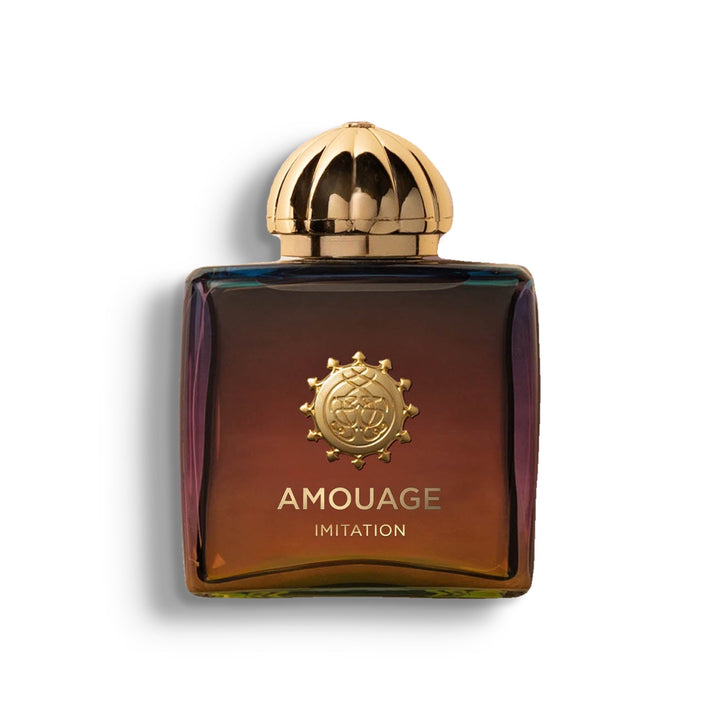 AMOUAGE IMITATION WOMAN single perfume bottle on pure white with a soft left-down tabletop shadow
