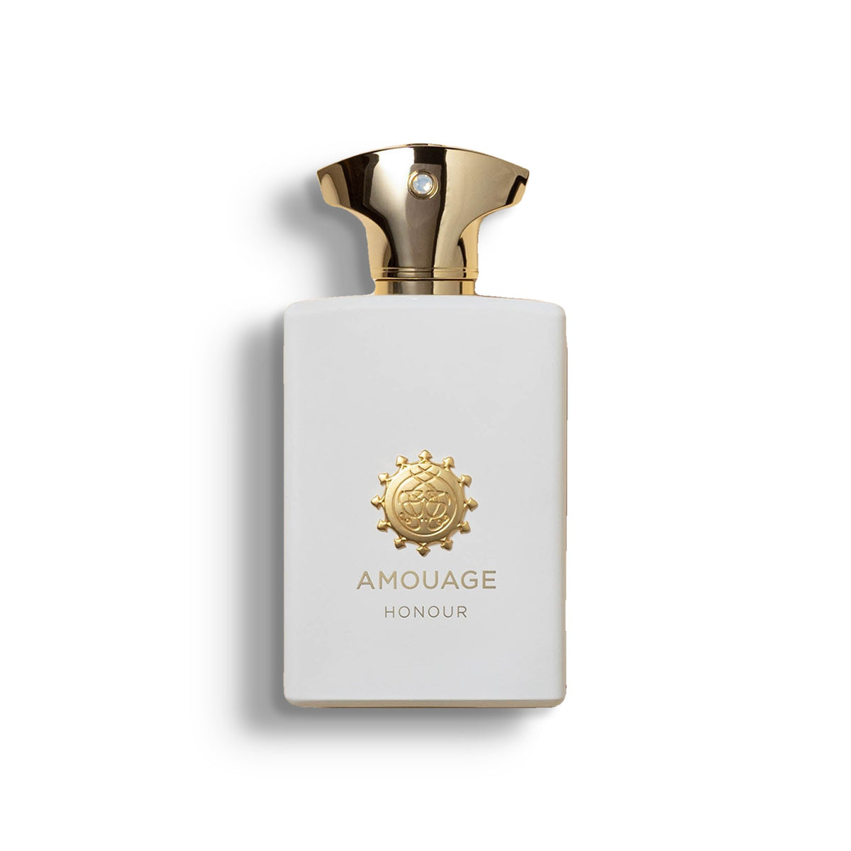 AMOUAGE HONOUR MAN single perfume bottle on pure white with a soft left-down tabletop shadow