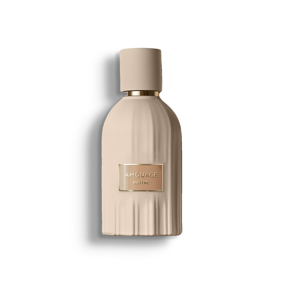 AMOUAGE LUSTRE single perfume bottle on pure white with a soft left-down tabletop shadow