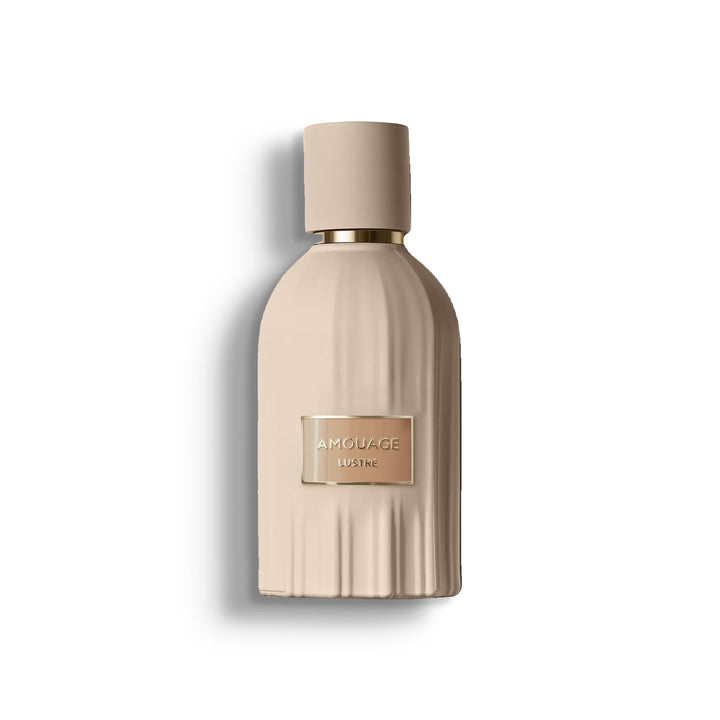 AMOUAGE LUSTRE single perfume bottle on pure white with a soft left-down tabletop shadow